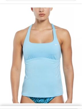 Nike Sky Blue Essential Square Neck Racerback Tankini Swim Top